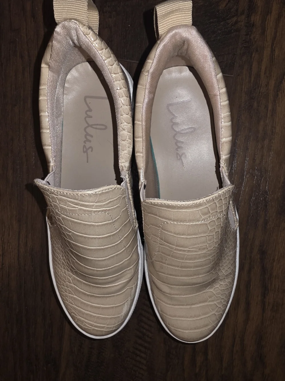 Lulu's Croc-Embossed Slip-On Platform Sneakers in Beige